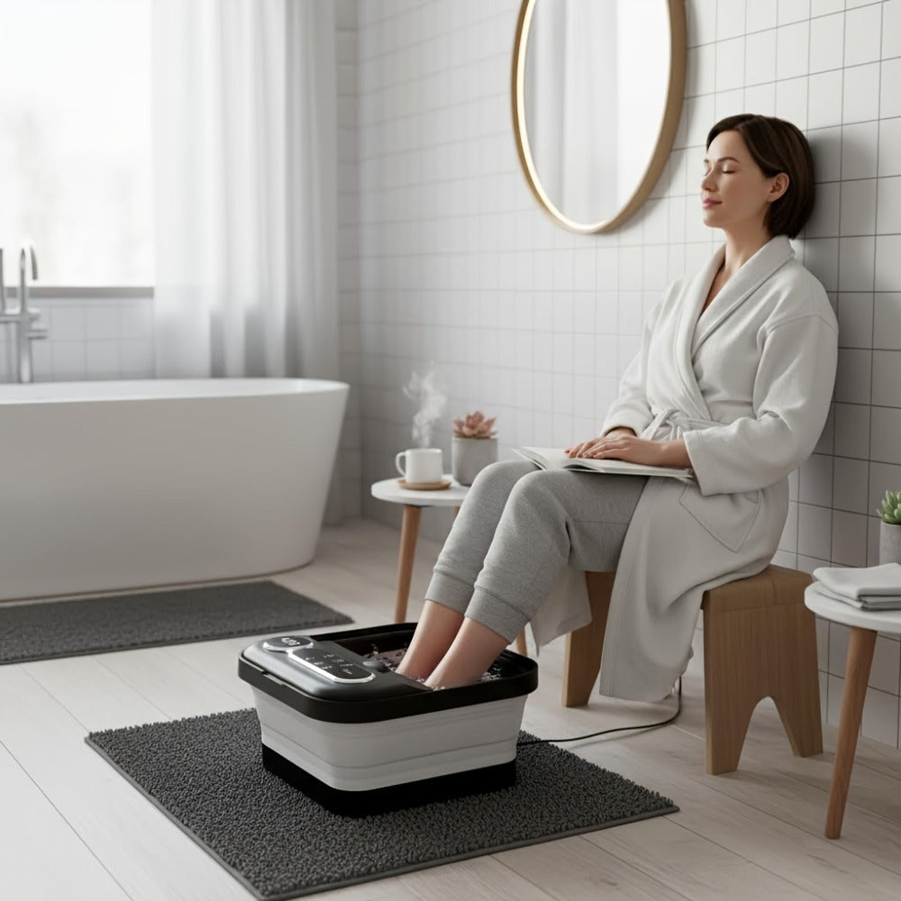 Foldable Foot Spa Massager with Heat Bubbles & Temperature Control – Touch Screen 6 Rollers Pumice Stone – Relaxing Foot Soak Gift