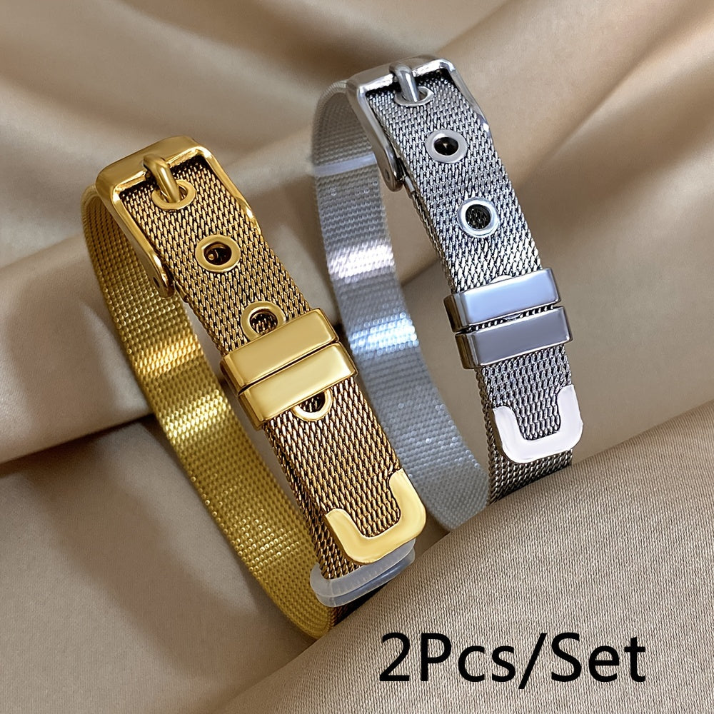 Bangle Bracelet Braided Stainless Steel Bangles Gold Silver - golden+silvery-2pcs/set option