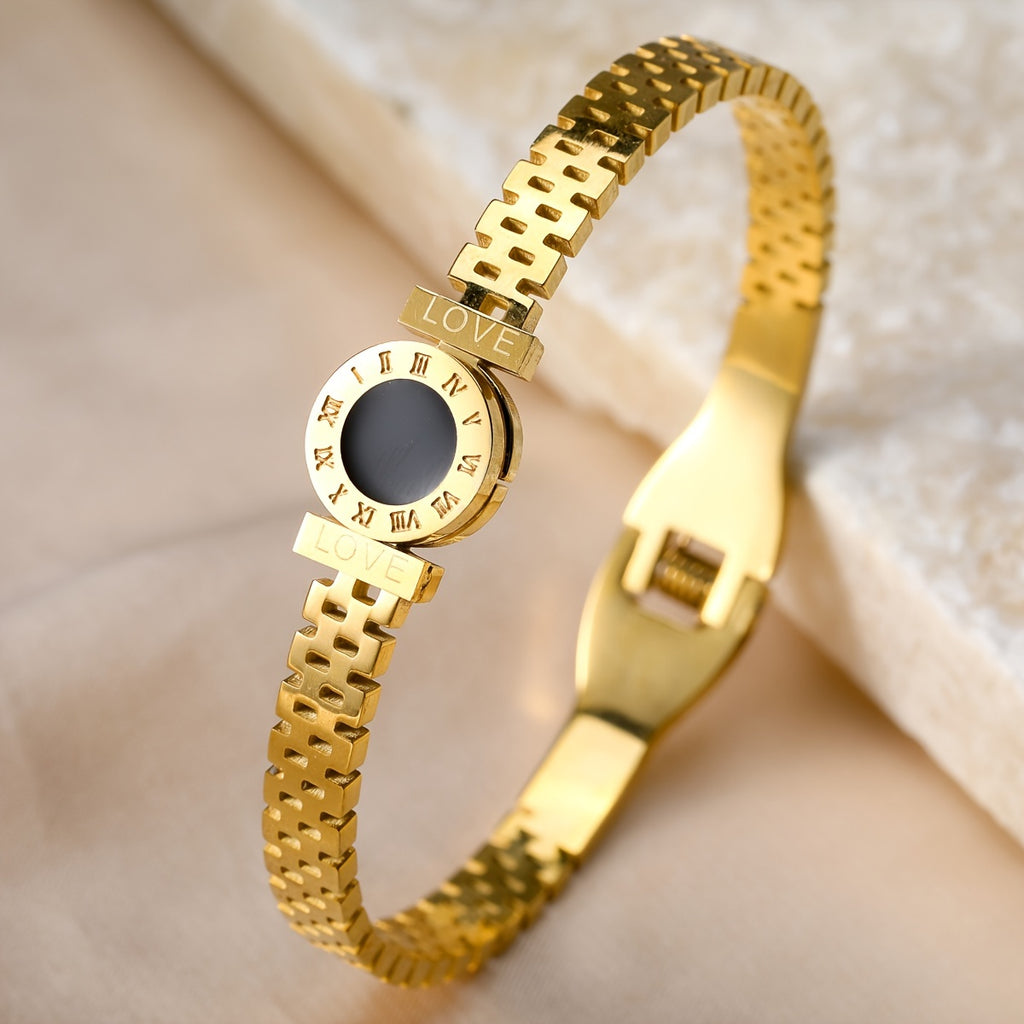 Bangle Bracelet Gold Stainless Steel Roman Numeral Men with Waterproof - Bangle option