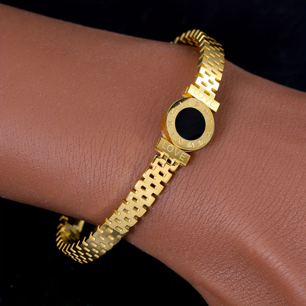 Bangle Bracelet Gold Stainless Steel Roman Numeral Men with Waterproof - product gallery image 5