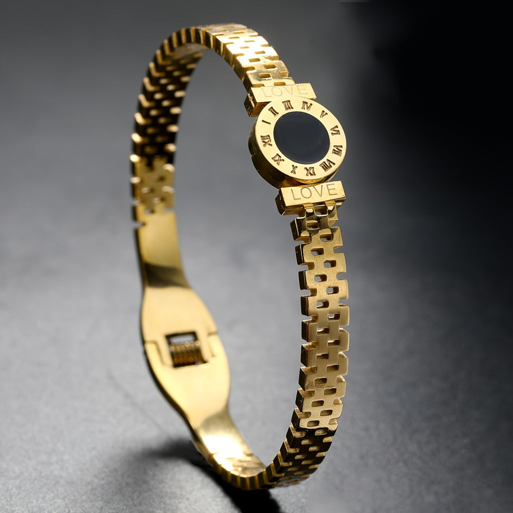 Bangle Bracelet Gold Stainless Steel Roman Numeral Men with Waterproof - product gallery image 6