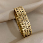 Bangle Bracelet Vintage Hollow Leaf Gold Wide Cuff with Waterproof, Stainless Steel - product gallery image 4
