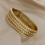 Bangle Bracelet Vintage Hollow Leaf Gold Wide Cuff with Waterproof, Stainless Steel - product gallery image 8