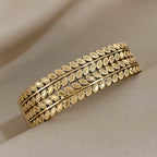 Bangle Bracelet Vintage Hollow Leaf Gold Wide Cuff with Waterproof, Stainless Steel - product gallery image 9