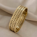 Bangle Bracelet Vintage Hollow Leaf Gold Wide Cuff with Waterproof, Stainless Steel - Golden option