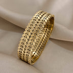 Bangle Bracelet Vintage Hollow Leaf Gold Wide Cuff with Waterproof, Stainless Steel - Golden option