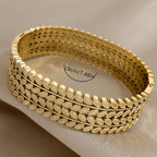 Bangle Bracelet Vintage Hollow Leaf Gold Wide Cuff with Waterproof, Stainless Steel