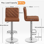Bar Stool with Adjustable Height, 136kg, Leather, 2pcs - product gallery image 2