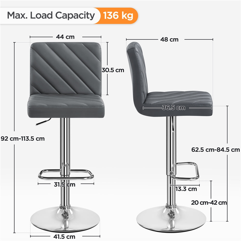 Bar Stool with Adjustable Height, 136kg, Leather, 2pcs - product gallery image 8