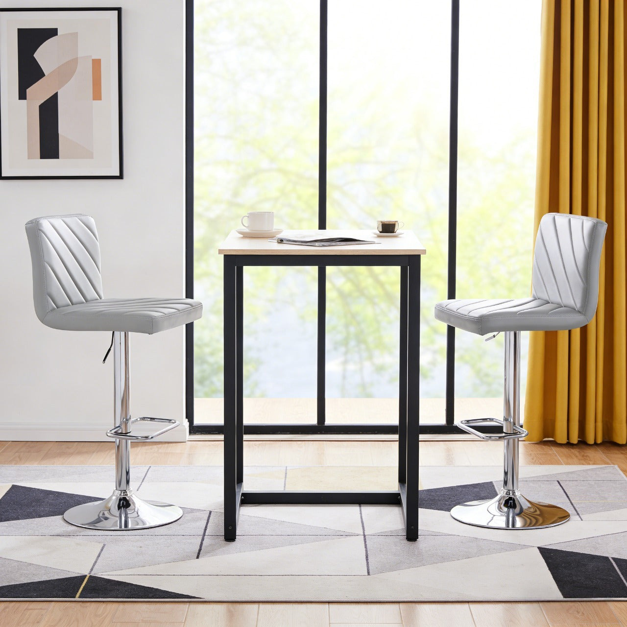 Bar Stool with Adjustable Height, 136kg, Leather, 2pcs - Light Gray, 2pcs option