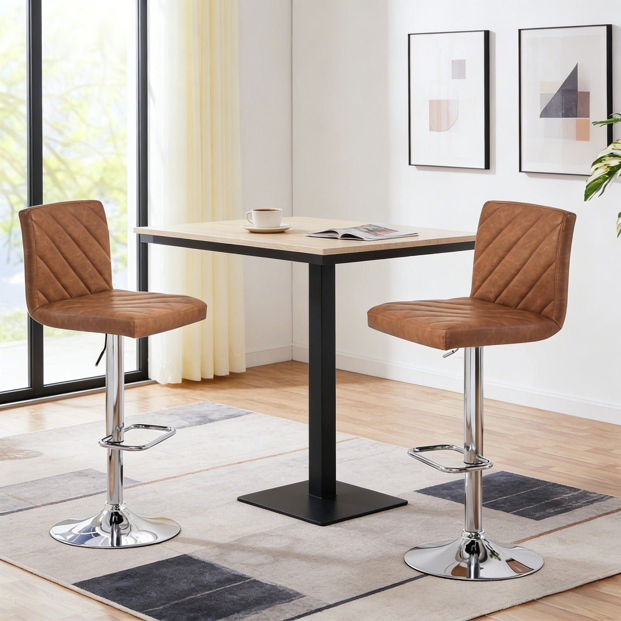 Bar Stool with Adjustable Height, 136kg, Leather, 2pcs