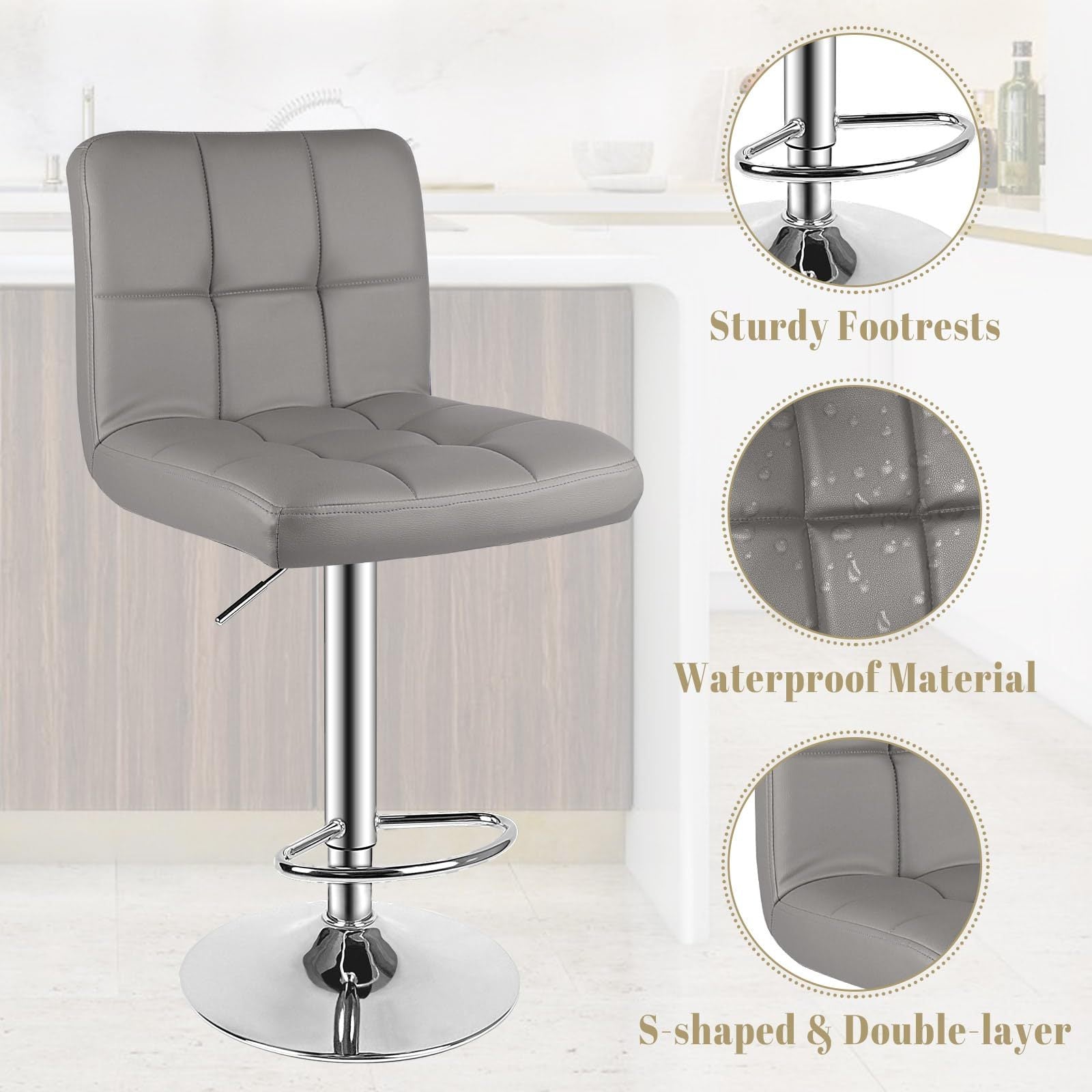 Bar Stool with Adjustable Height, Lumbar Support, Waterproof - product gallery image 19