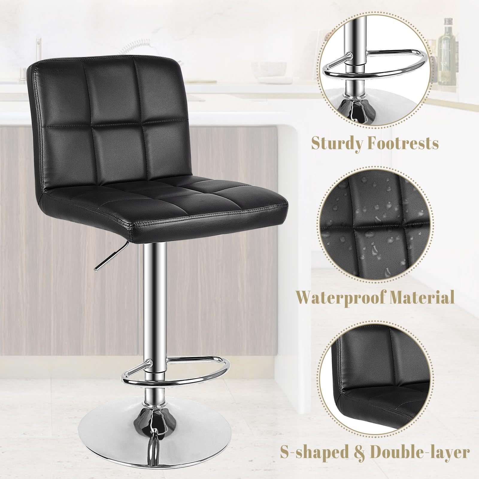 Bar Stool with Adjustable Height, Lumbar Support, Waterproof - product gallery image 7