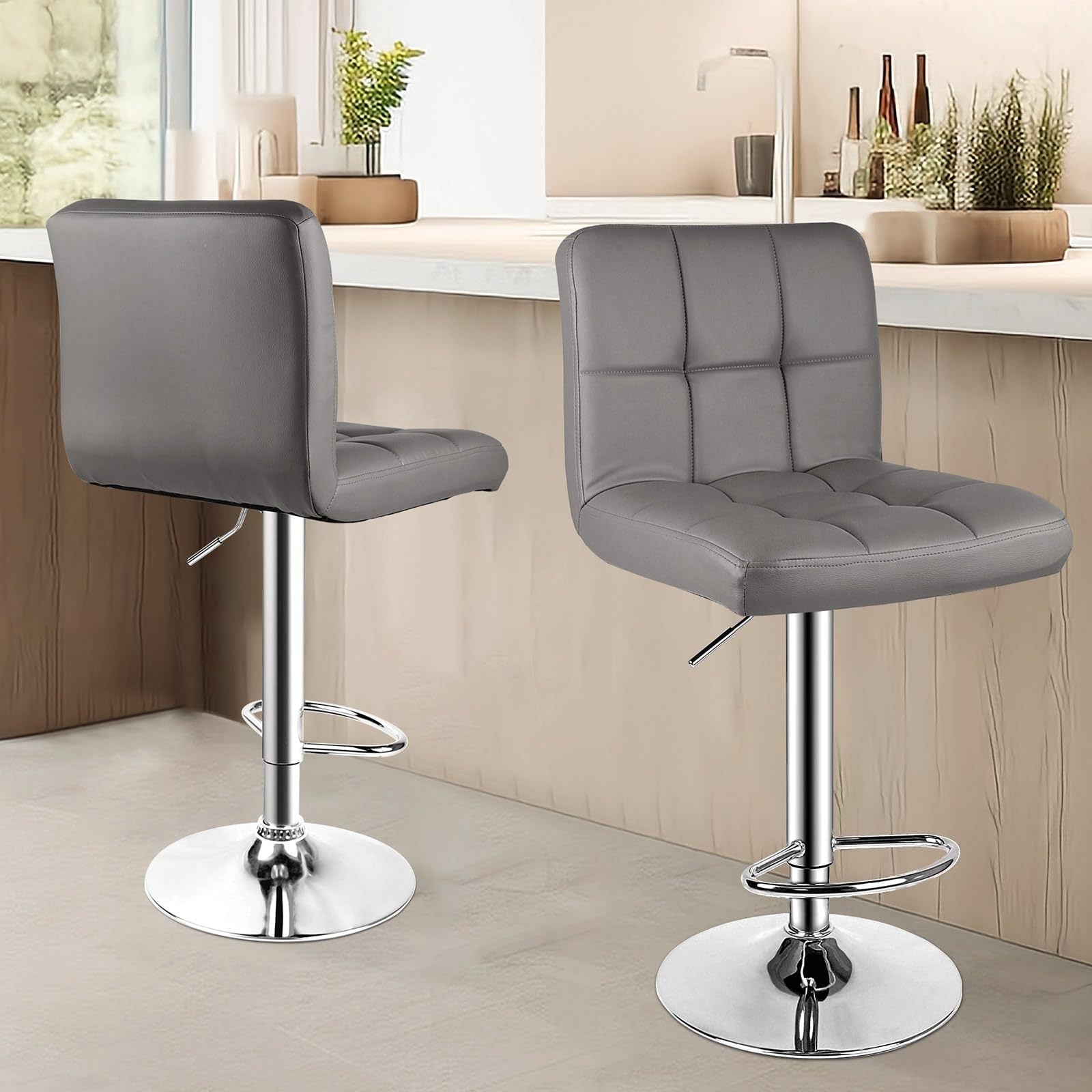 Bar Stool with Adjustable Height, Lumbar Support, Waterproof - Grey option