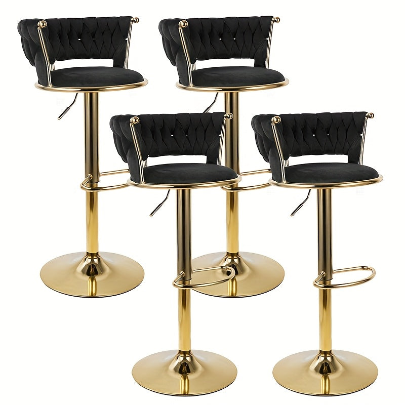 Bar Stool with Adjustable Height, Metal, Velvet Swivel Stools of Adjustable Height - Black - SET OF 4 option