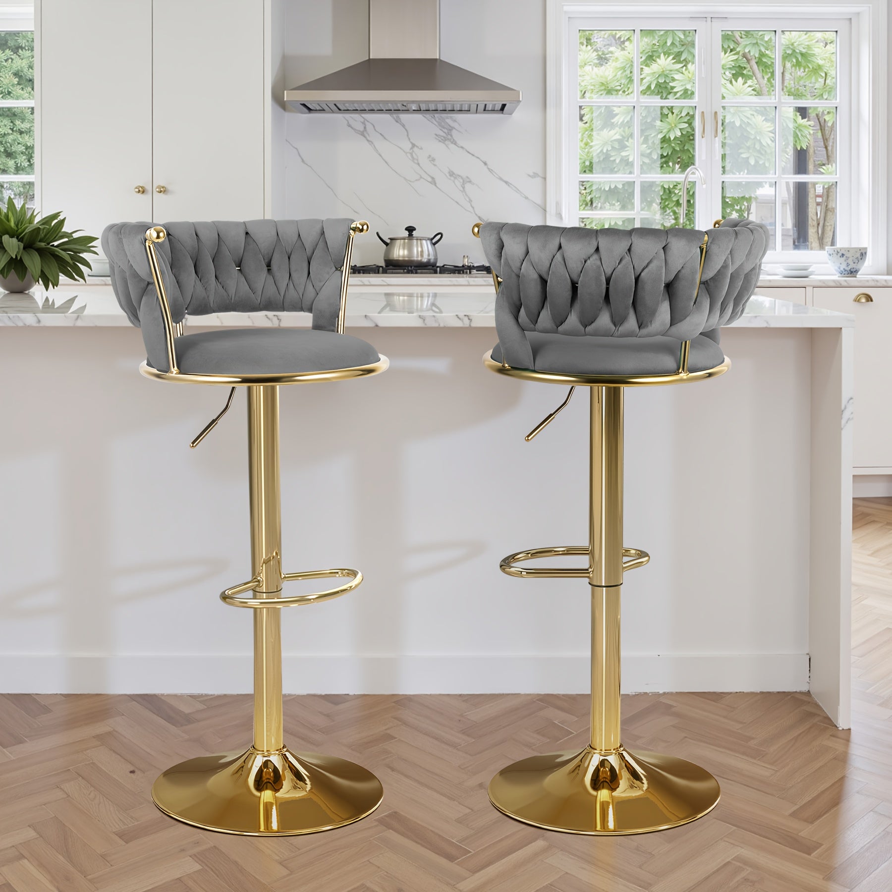 Bar Stool with Adjustable Height, Metal, Velvet Swivel Stools of Adjustable Height - Deep Gray option