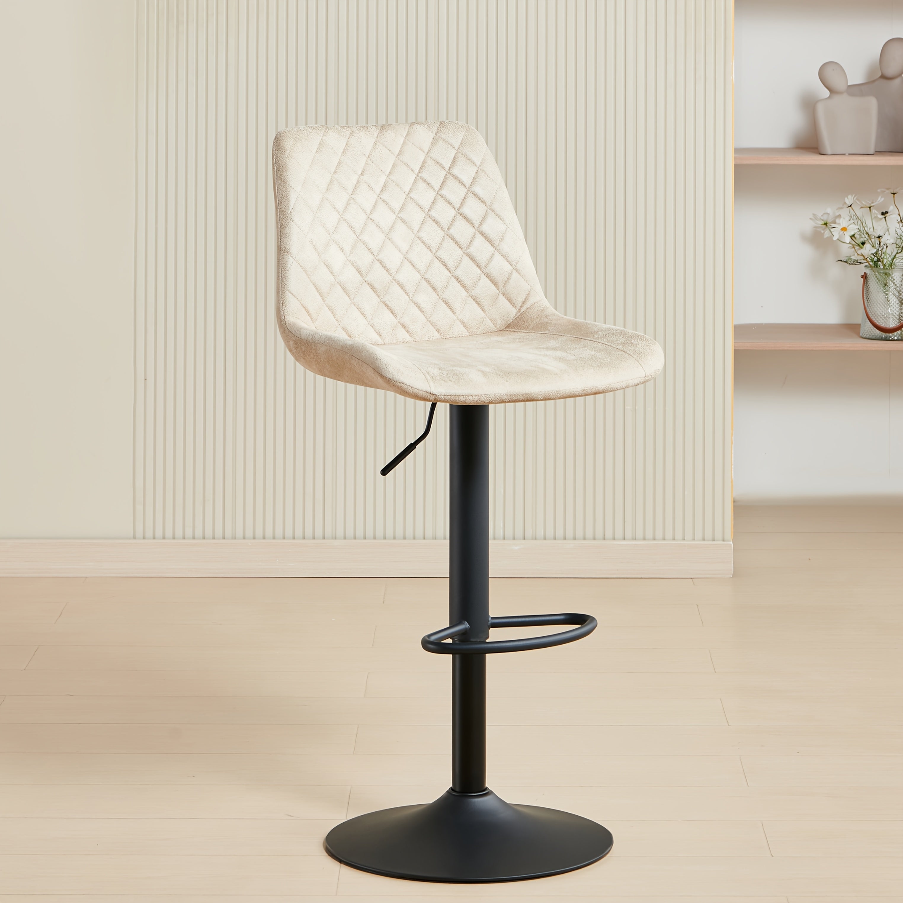 Bar Stool with Adjustable Height, Velvet, Height Adjustable Velvet Stools of or - Suede Beige, 1pc option