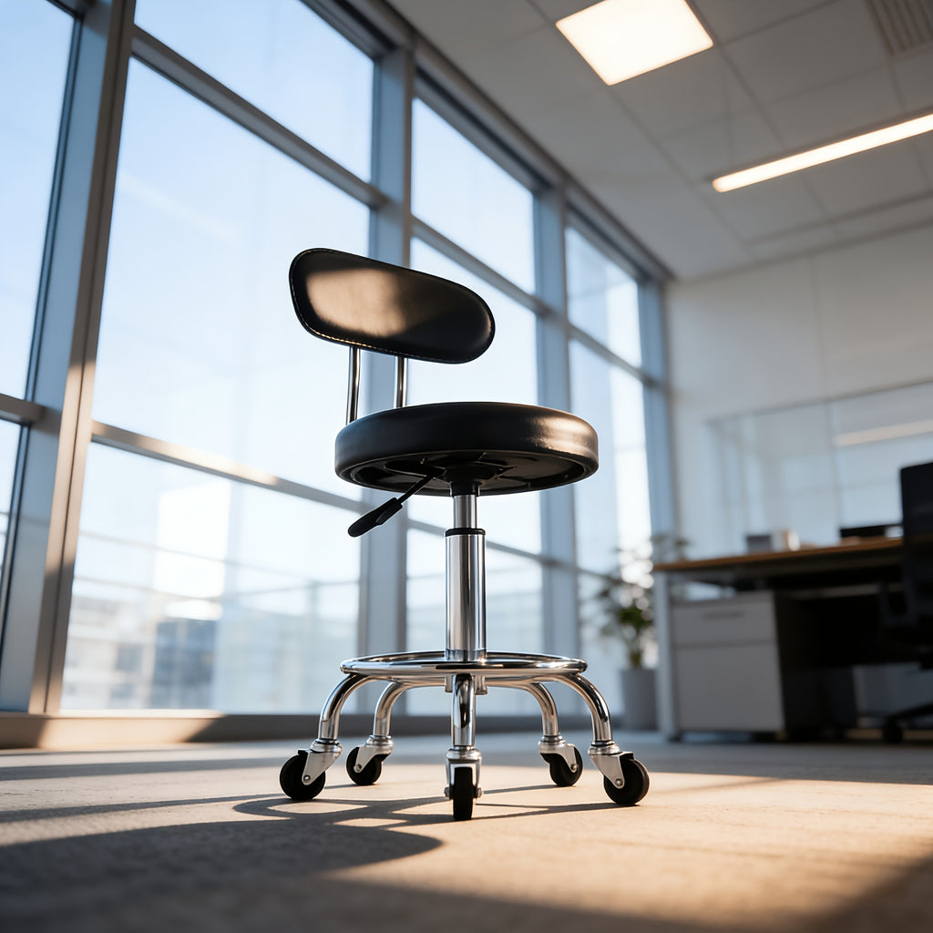 Bar Stool with Adjustable Height, Wheels, Leather for home offices - product gallery image 7