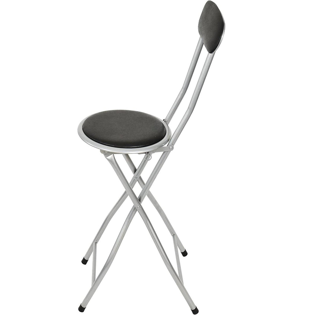Bar Stool with Space-Saving, Foldable, 61cm, Metal, Folding Black High Back PVC Padded - product gallery image 2