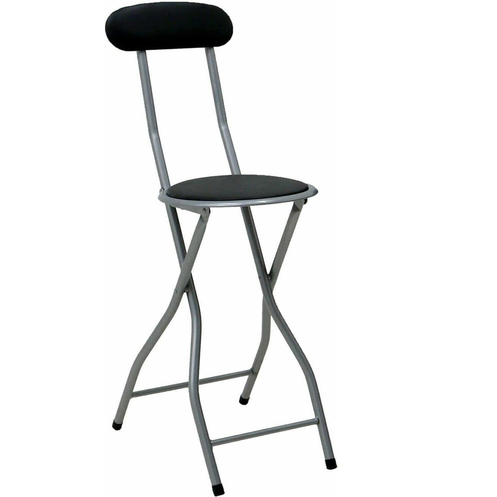 Bar Stool with Space-Saving, Foldable, 61cm, Metal, Folding Black High Back PVC Padded - product gallery image 3