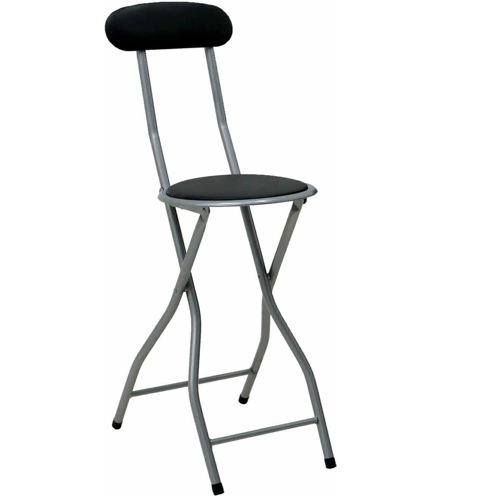 Bar Stool with Space-Saving, Foldable, 61cm, Metal, Folding Black High Back PVC Padded - product gallery image 3