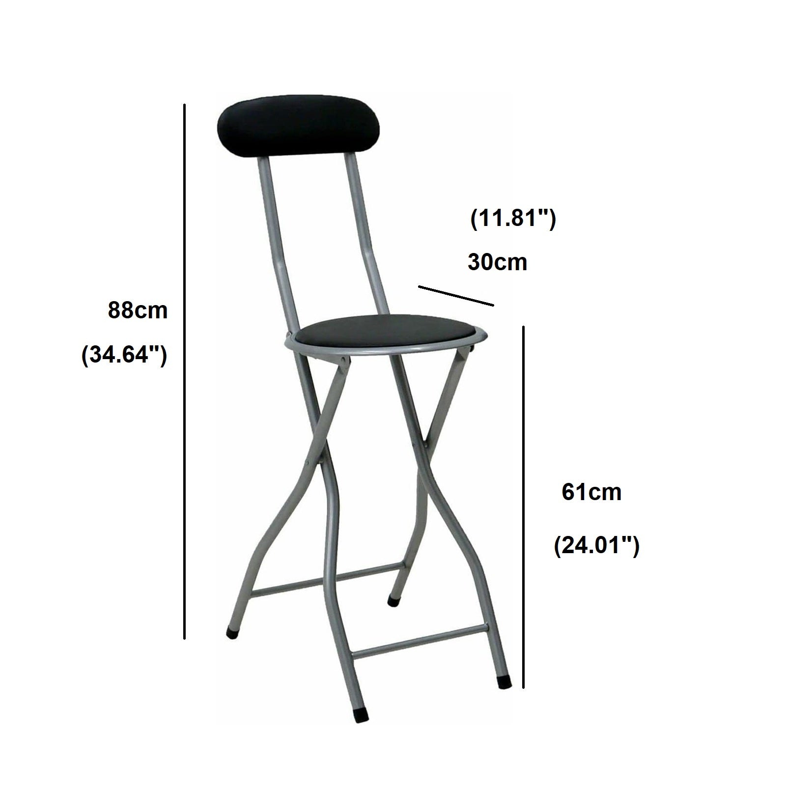 Bar Stool with Space-Saving, Foldable, 61cm, Metal, Folding Black High Back PVC Padded - product gallery image 4