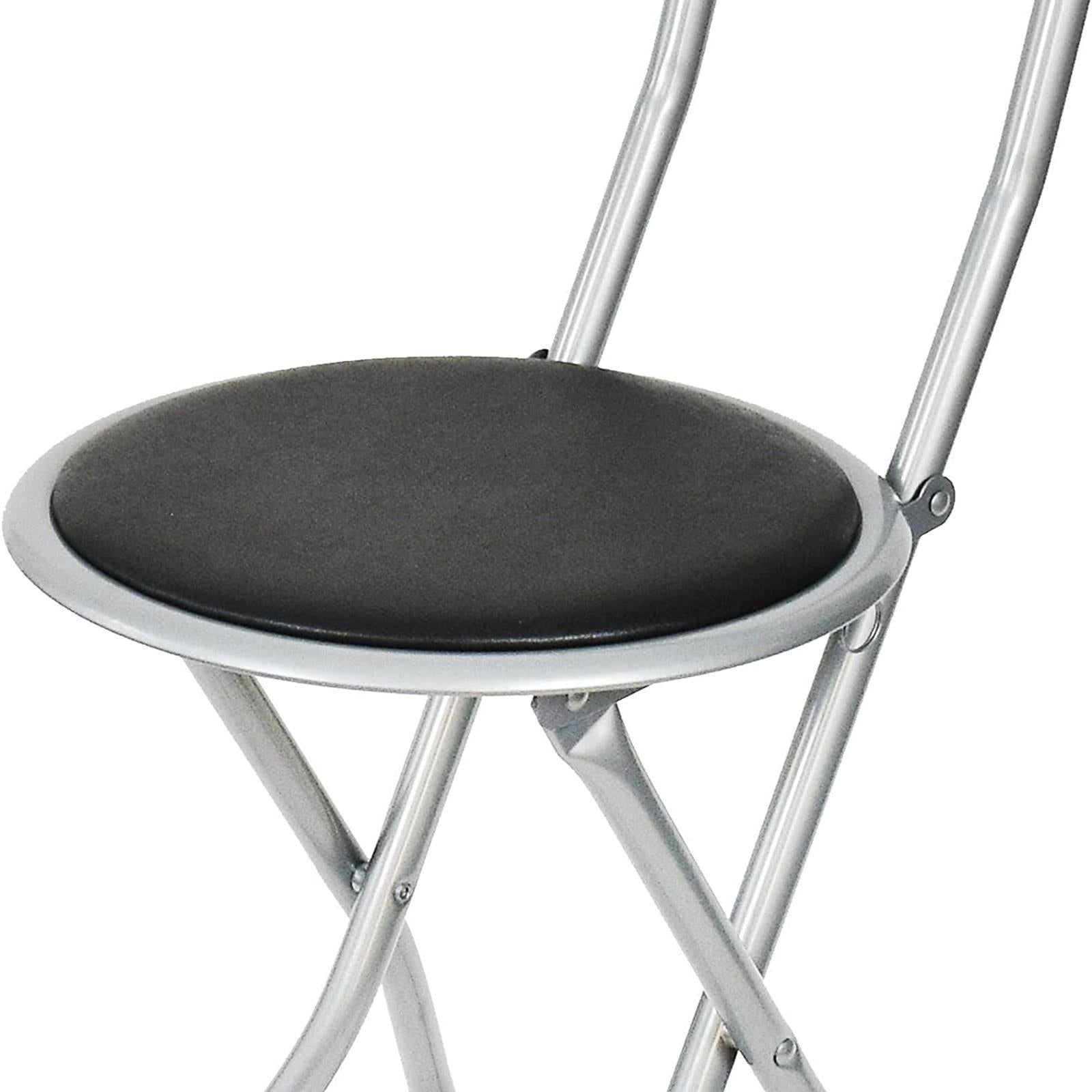 Bar Stool with Space-Saving, Foldable, 61cm, Metal, Folding Black High Back PVC Padded - product gallery image 5