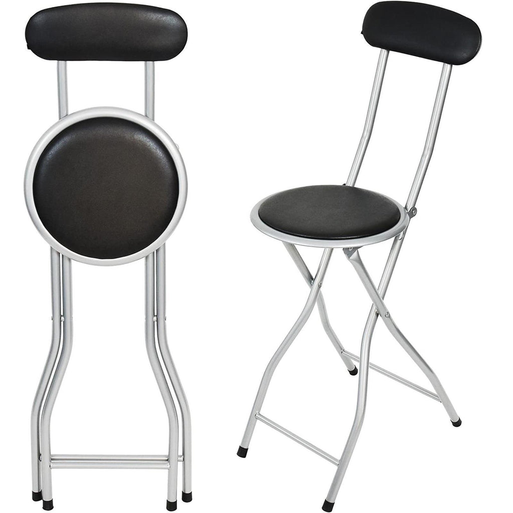 Bar Stool with Space-Saving, Foldable, 61cm, Metal, Folding Black High Back PVC Padded - product gallery image 6
