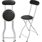 Bar Stool with Space-Saving, Foldable, 61cm, Metal, Folding Black High Back PVC Padded - product gallery image 6