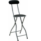 Bar Stool with Space-Saving, Foldable, 61cm, Metal, Folding Black High Back PVC Padded - product gallery image 8