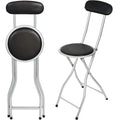 Bar Stool with Space-Saving, Foldable, 61cm, Metal, Folding Black High Back PVC Padded