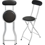 Bar Stool with Space-Saving, Foldable, 61cm, Metal, Folding Black High Back PVC Padded