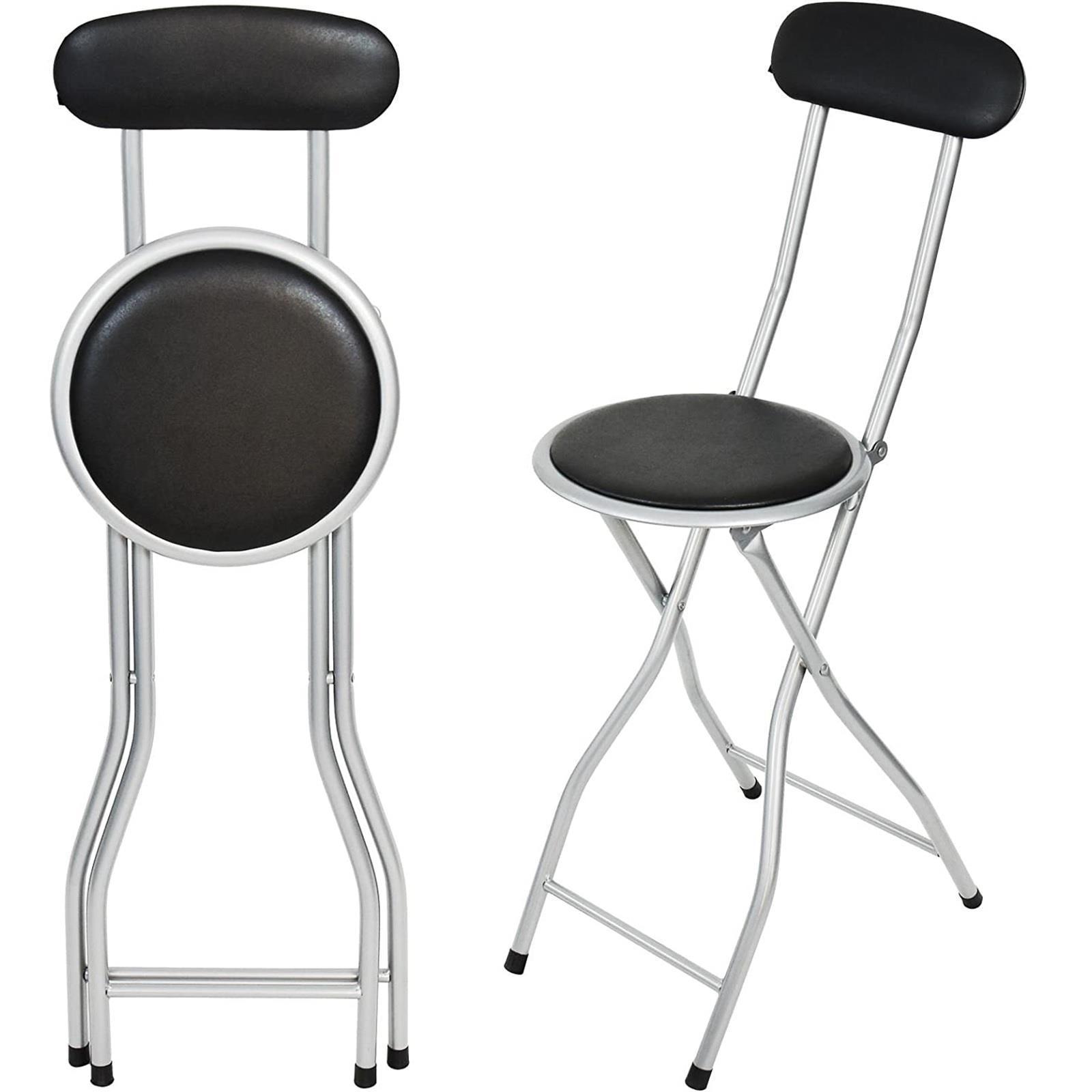 Bar Stool with Space-Saving, Foldable, 61cm, Metal, Folding Black High Back PVC Padded