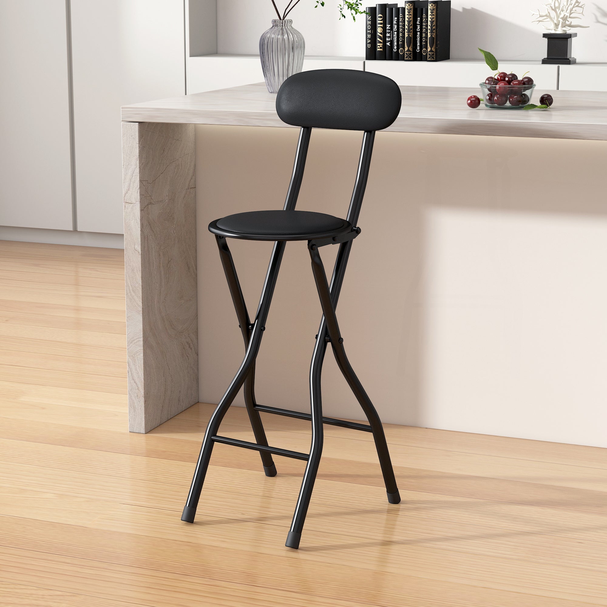 Bar Stool with Space-Saving, Foldable, Non-Slip, 90cm, 125kg - Black option