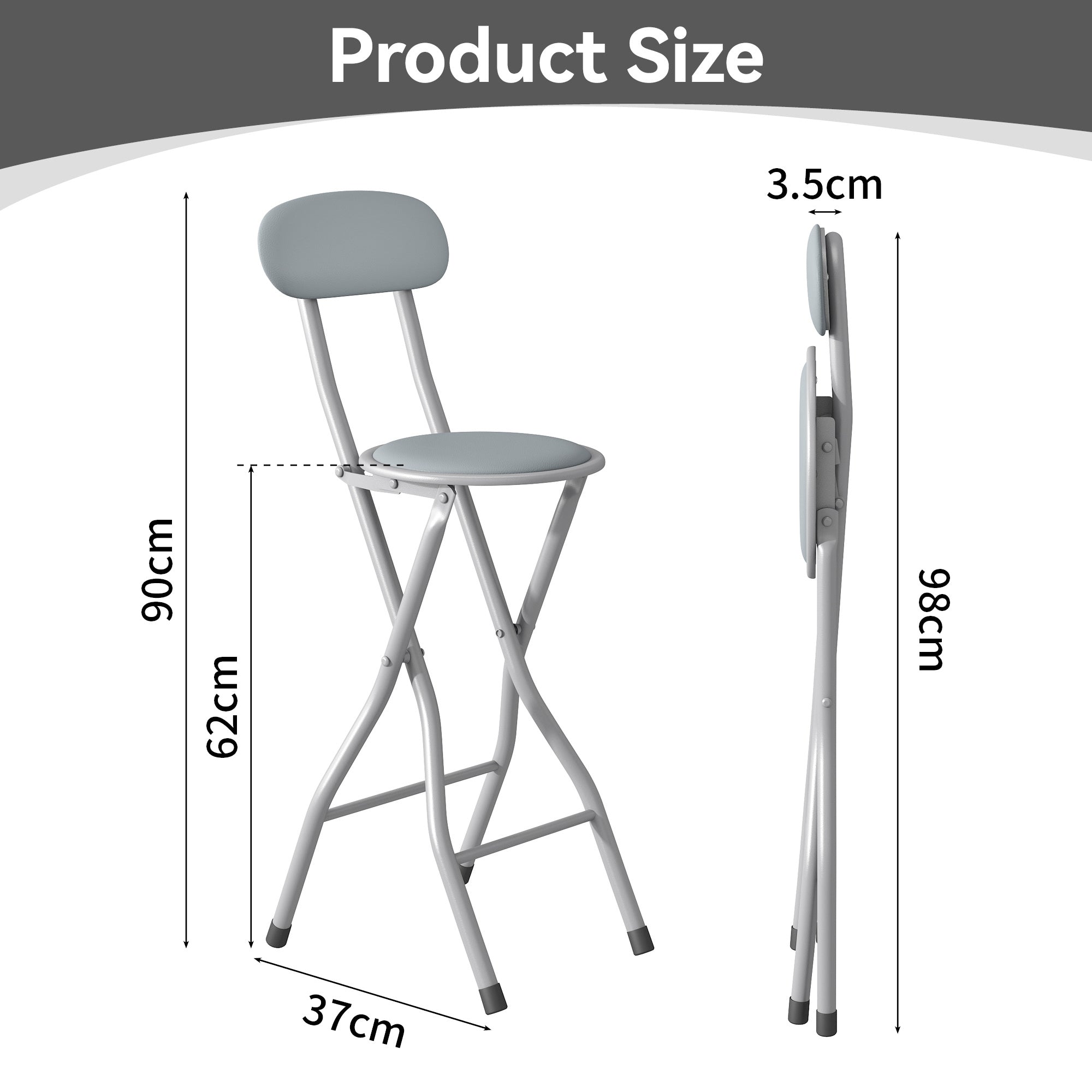 Bar Stool with Space-Saving, Foldable, Non-Slip, 90cm, 125kg - product gallery image 3