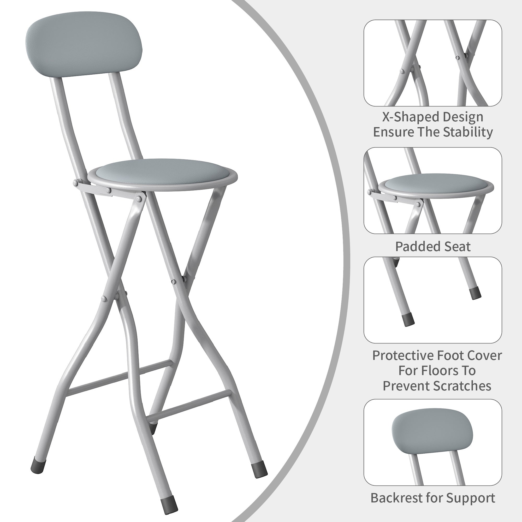 Bar Stool with Space-Saving, Foldable, Non-Slip, 90cm, 125kg - product gallery image 4