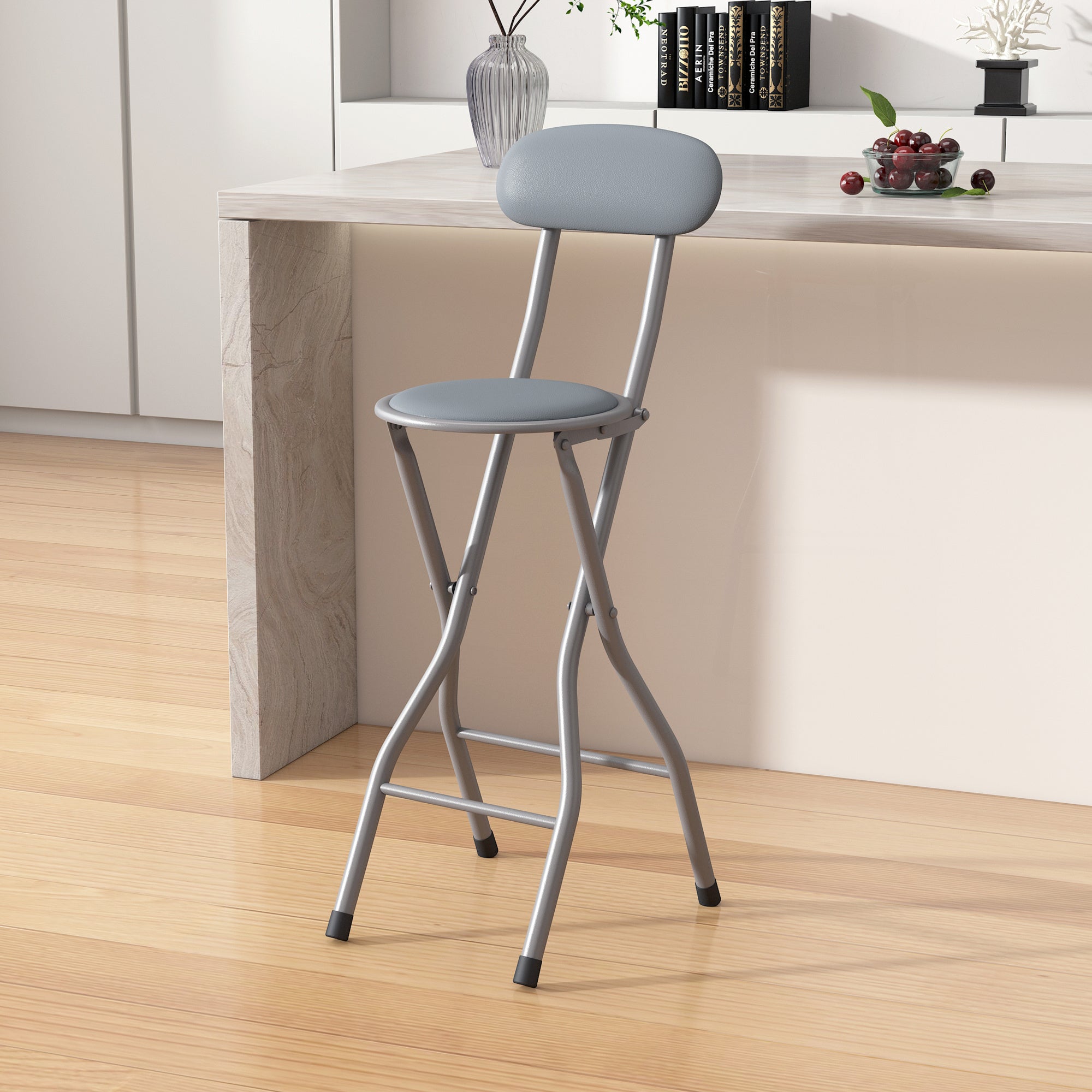 Bar Stool with Space-Saving, Foldable, Non-Slip, 90cm, 125kg - Grey option