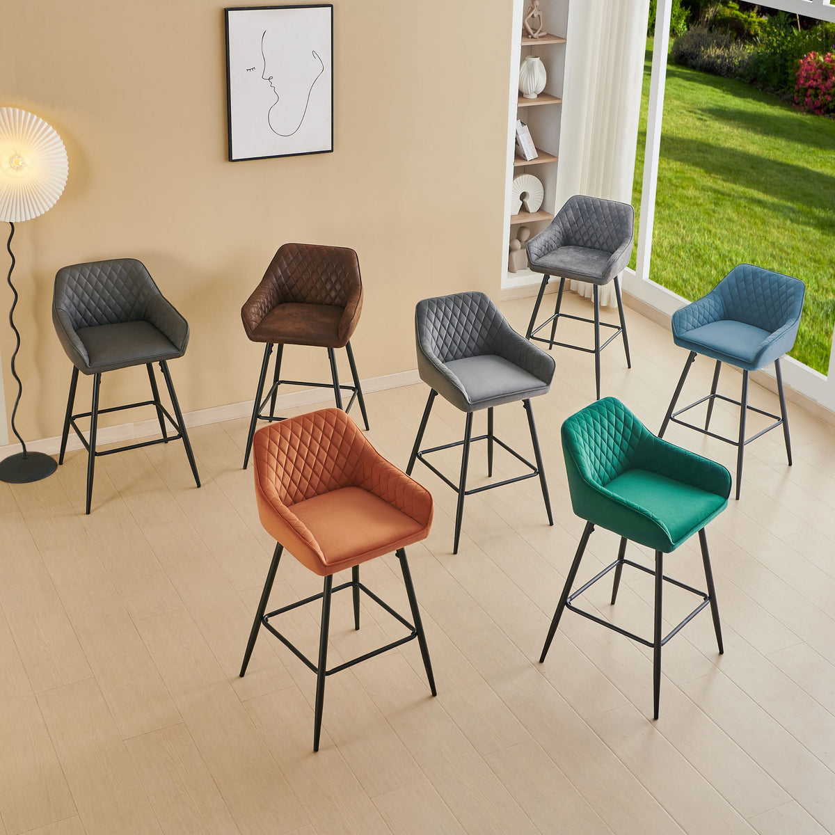 Bar Stool with Velvet Stools Armrest Backrest Upholstered - product gallery image 2