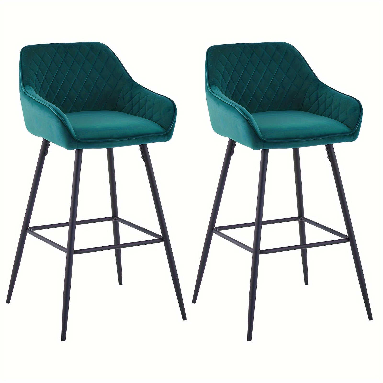 Bar Stool with Velvet Stools Armrest Backrest Upholstered - Green, 2pcs option