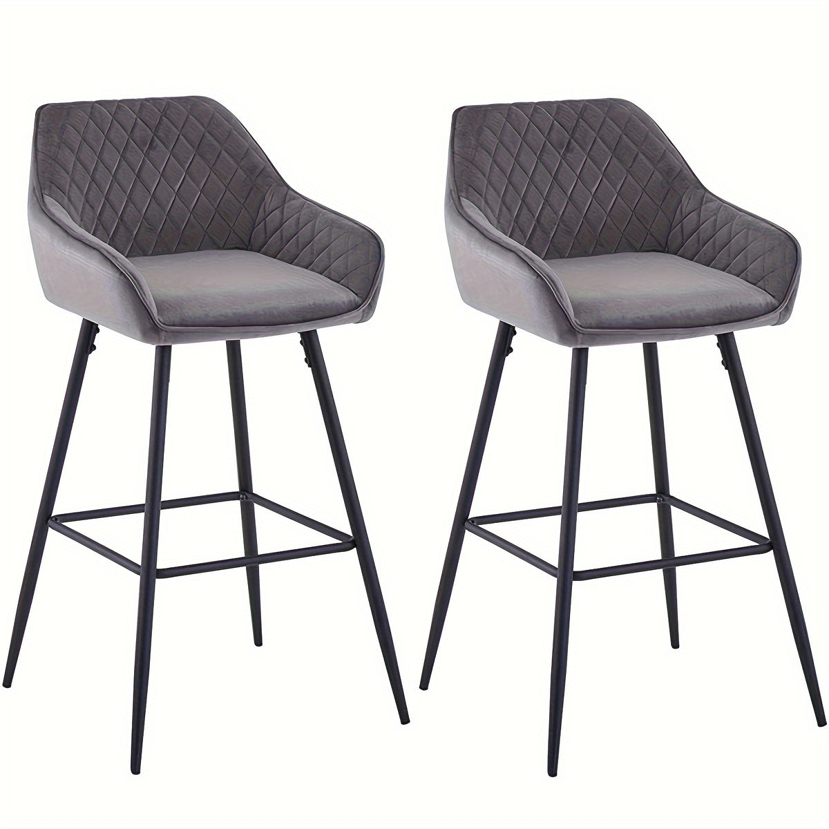 Bar Stool with Velvet Stools Armrest Backrest Upholstered - Grey, 2pcs option
