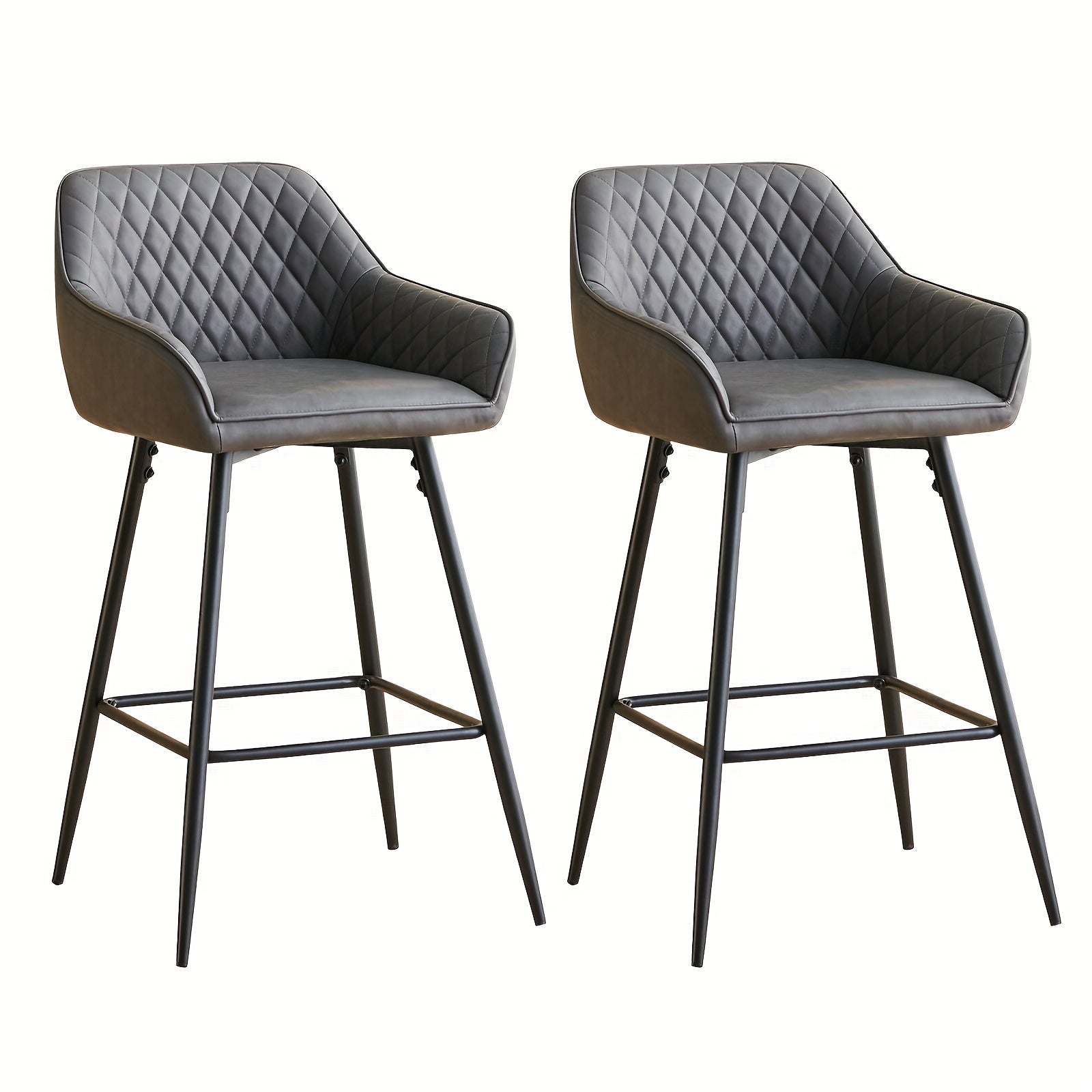Bar Stool with Velvet Stools Armrest Backrest Upholstered - Grey(pu), 2pcs option