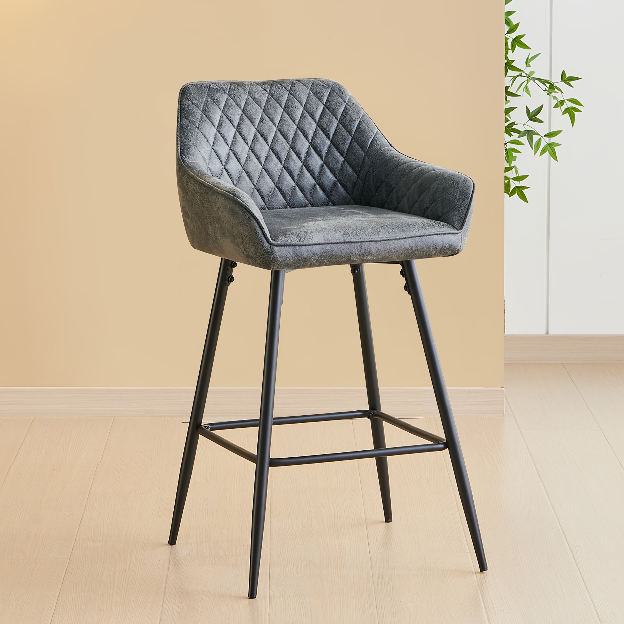 Bar Stool with Velvet Stools Armrest Backrest Upholstered - Grey(Suede), 1pc option