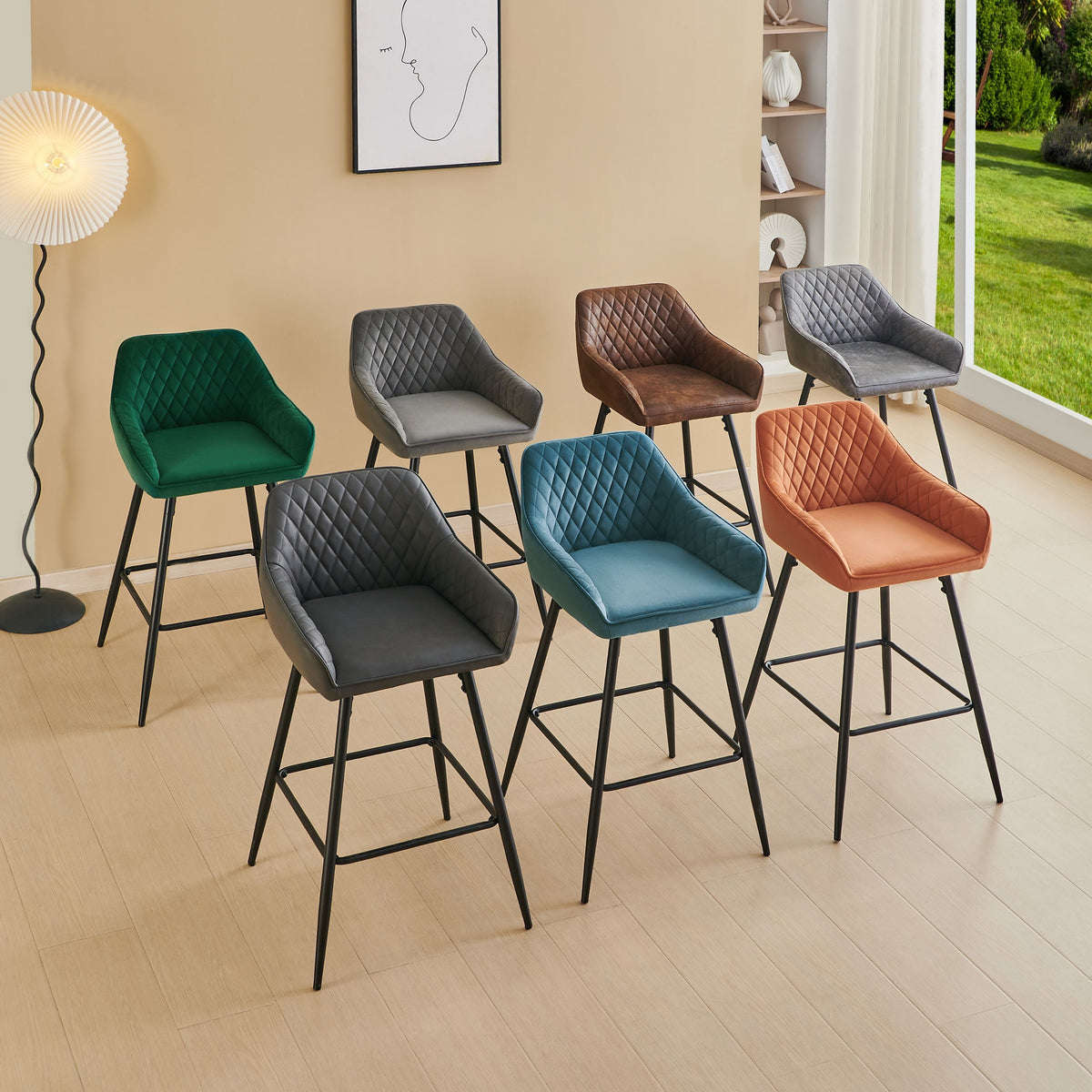 Bar Stool with Velvet Stools Armrest Backrest Upholstered