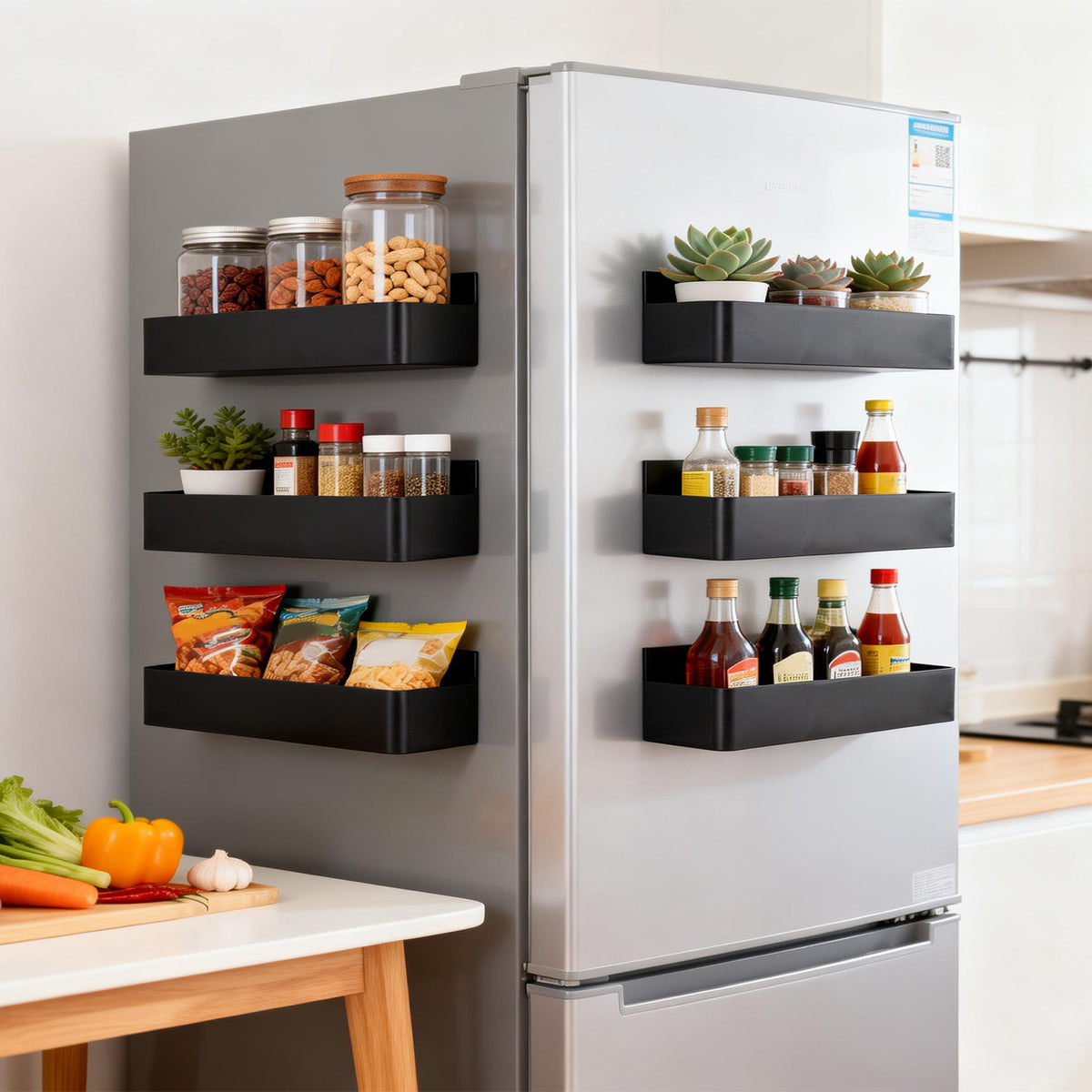 Bathroom Storage Cabinet with Metal, Magnetic Side Rack 6-Piece No-Drill Fridge