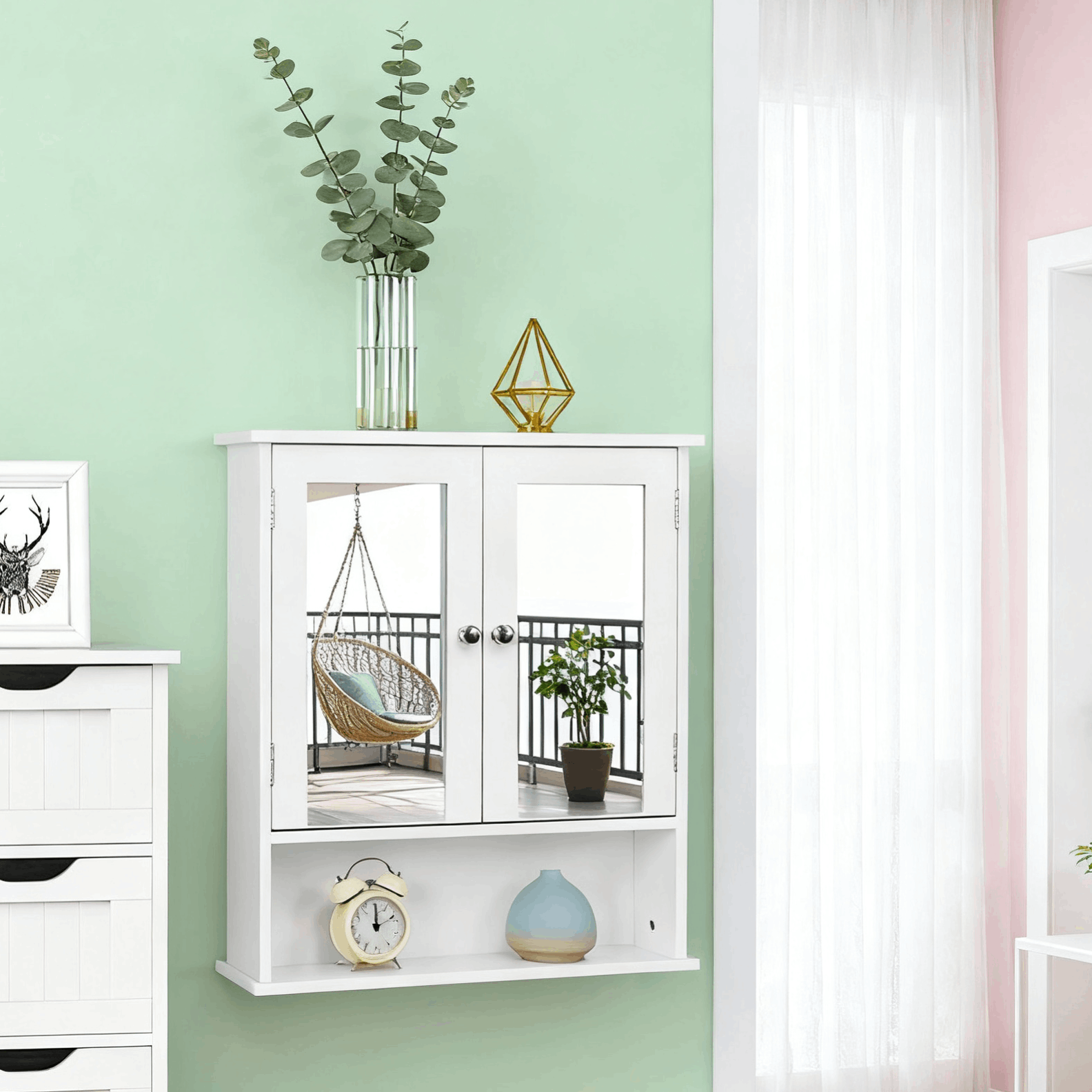 Bathroom Storage Cabinet with Wall-Mounted, Adjustable Shelf, Wood - product gallery image 2