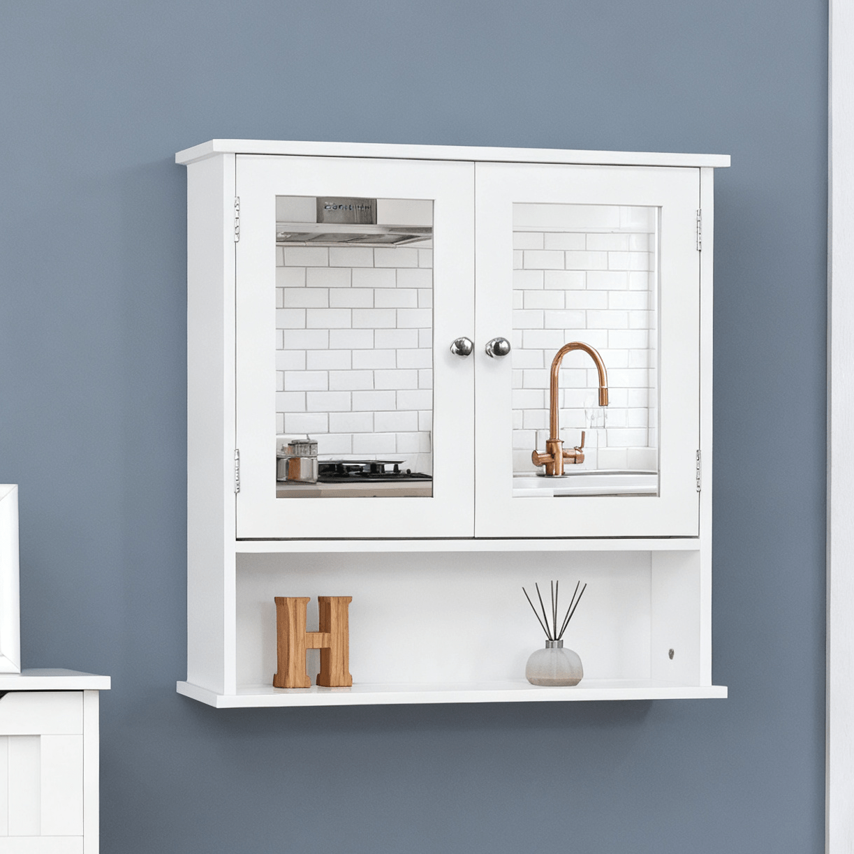 Bathroom Storage Cabinet with Wall-Mounted, Adjustable Shelf, Wood - product gallery image 5