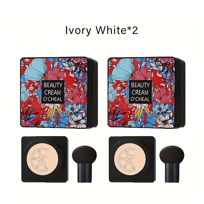BB & CC Cream with 2pcs, Mushroom Air Cushion Makeup Base Puff - Ivory White*2 option