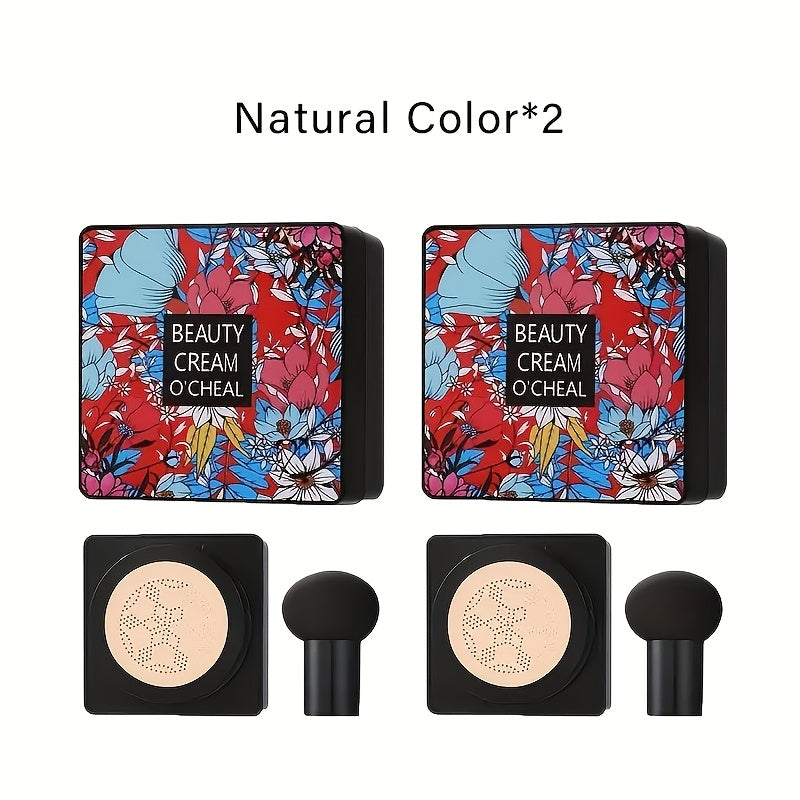 BB & CC Cream with 2pcs, Mushroom Air Cushion Makeup Base Puff - Natural Color*2 option