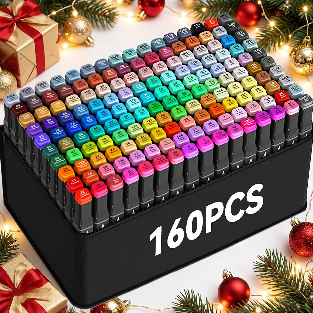 160/178 Colours Dual-Tip Marker Set with Sketchbook. Start Your Artistic Journey! Professional, Non-erasable Markers, Ideal for Art, Office, Study And Holiday Gifts