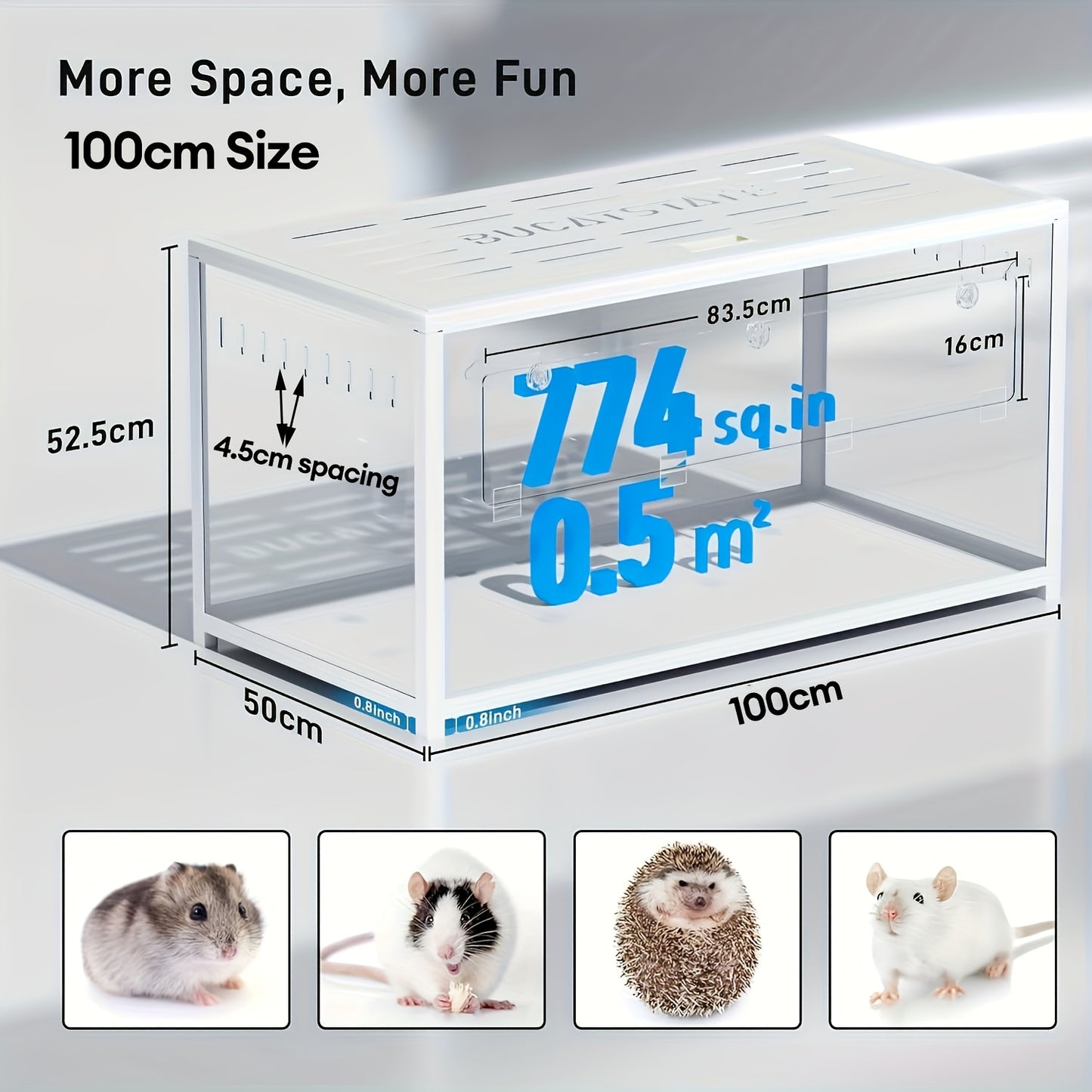 BUCATSTATE Metal Hamster Cage 2.0, Large Stackable Small Animal Habitat with Deep Burrow, Easy Assembly, for Dwarf and Syrian Hamsters Guinea Pigs Gerbils Reptiles, 65/80/100Cm, Free Random Color 20L Paper Bedding